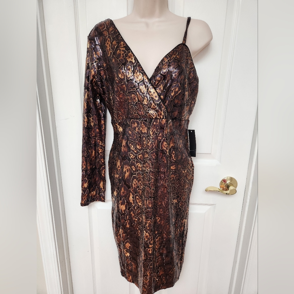 Venus Sequin Animal Print Asymmetrical Dress NWT